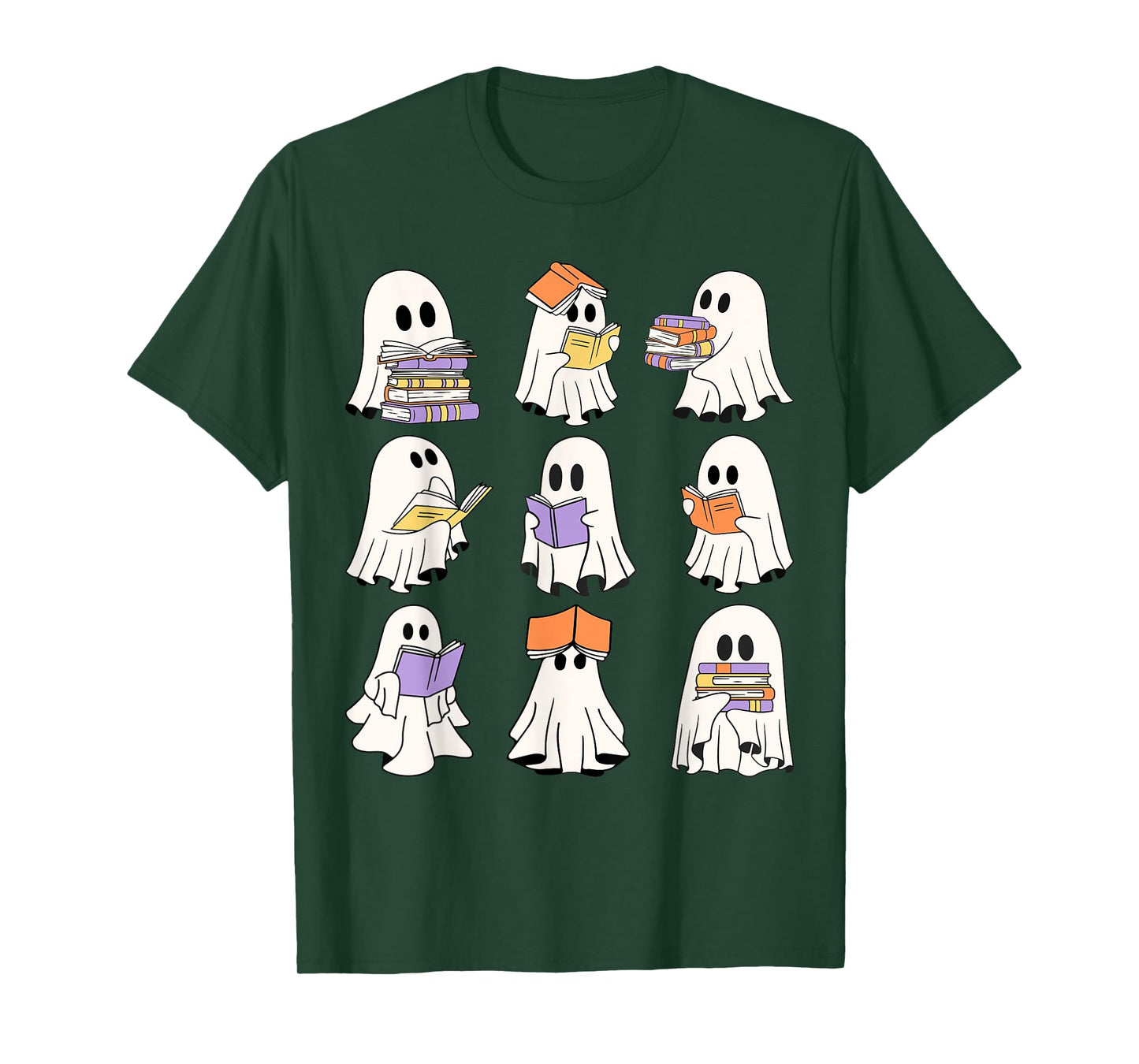 Cute Ghost Reading Books Teacher halloween reading Men Women Kids T-Shirt