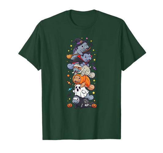 Funny Manatee Witch Vampire Ghost Halloween Kids Mens Womens T-Shirt