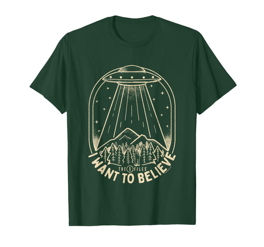 X-Files Iconic UFO I Want To Believe Distressed Silhouette T-Shirt