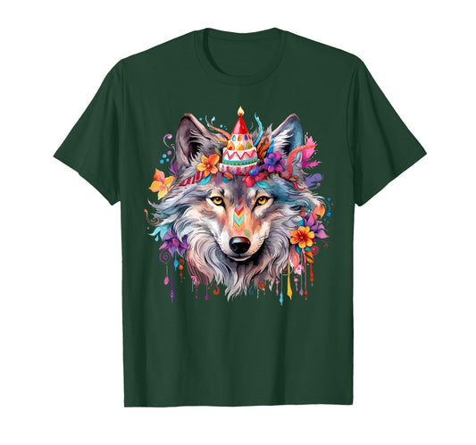 Birthday Wolf Portrait Party Wolves Lover Cute Girls Themed T-Shirt