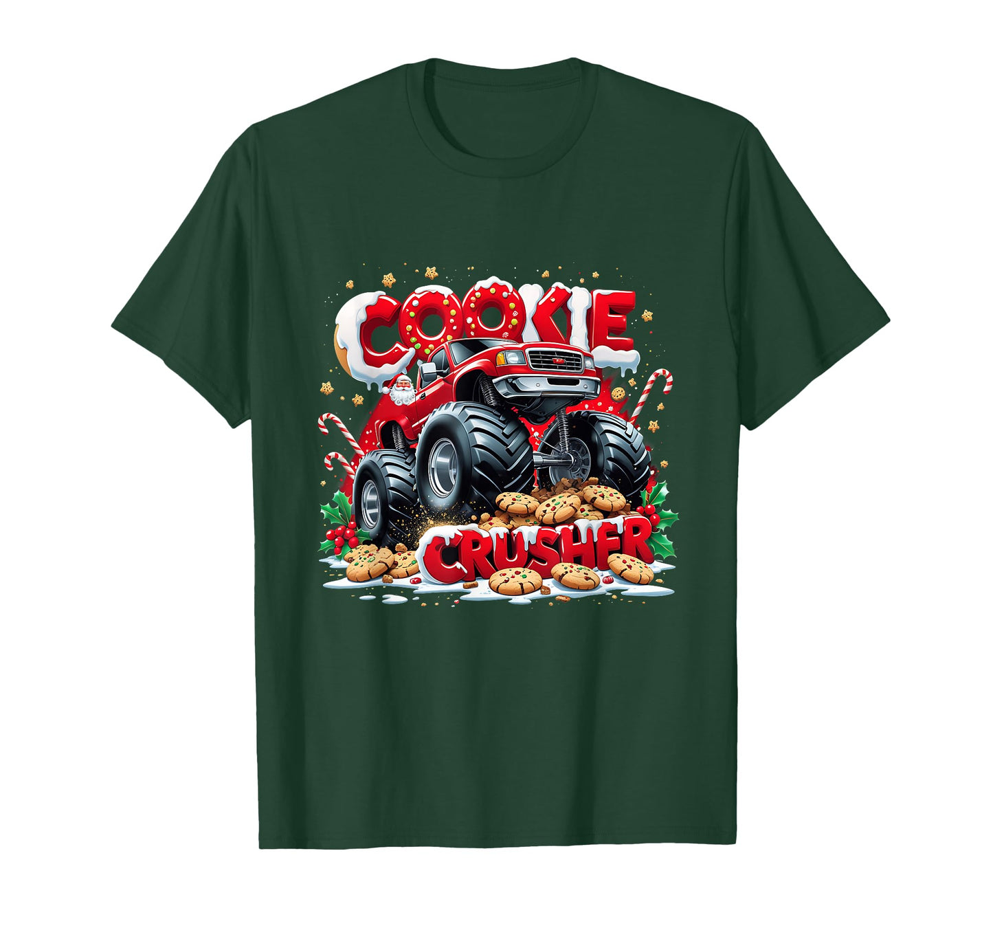 Cookie Crusher Funny Monster Truck Christmas Design T-Shirt
