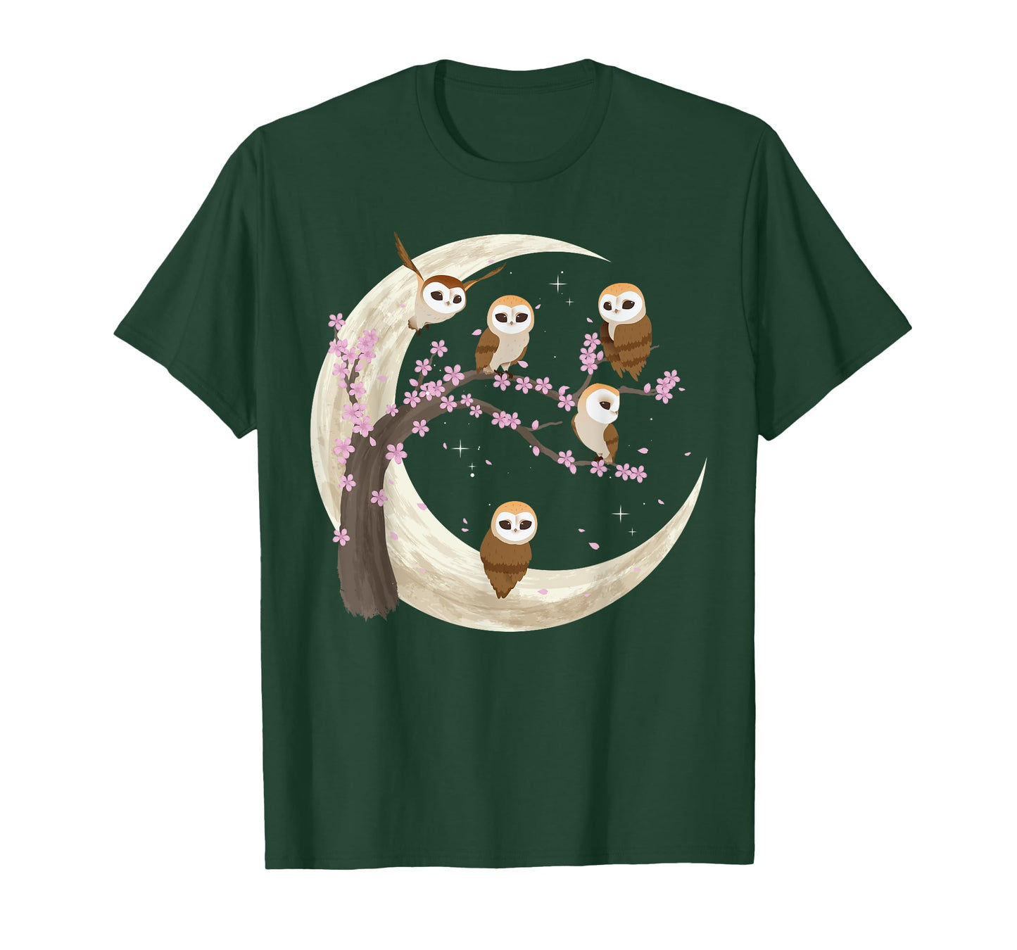Owls Moon Shirt Japanese Sakura Cherry Blossom Owls Night T-Shirt