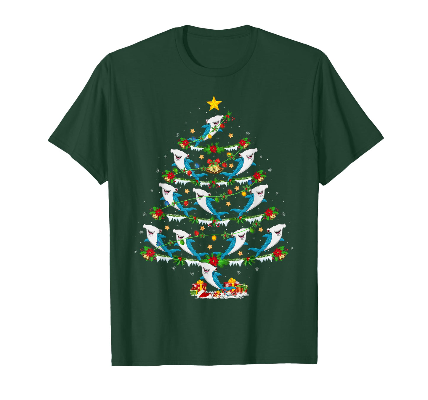 Hammerhead Shark Christmas Tree Lights Funny Sea Animal Xmas T-Shirt