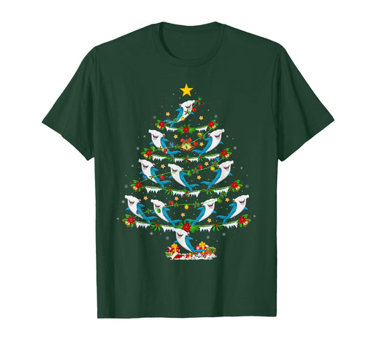 Hammerhead Shark Christmas Tree Lights Funny Sea Animal Xmas T-Shirt