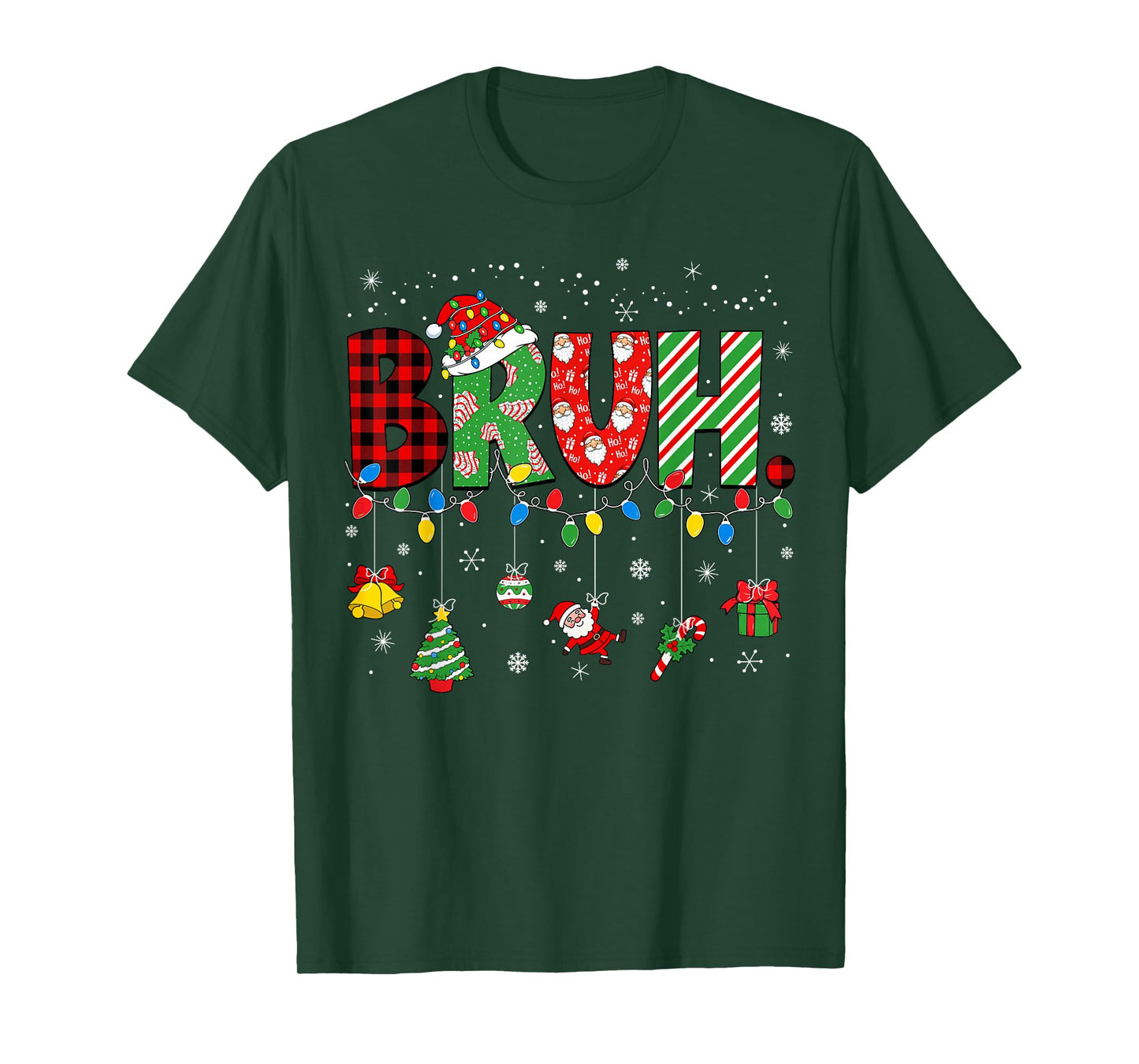 Bruh Funny Christmas Red Plaid Teens Boys Kids Xmas Pajamas T-Shirt