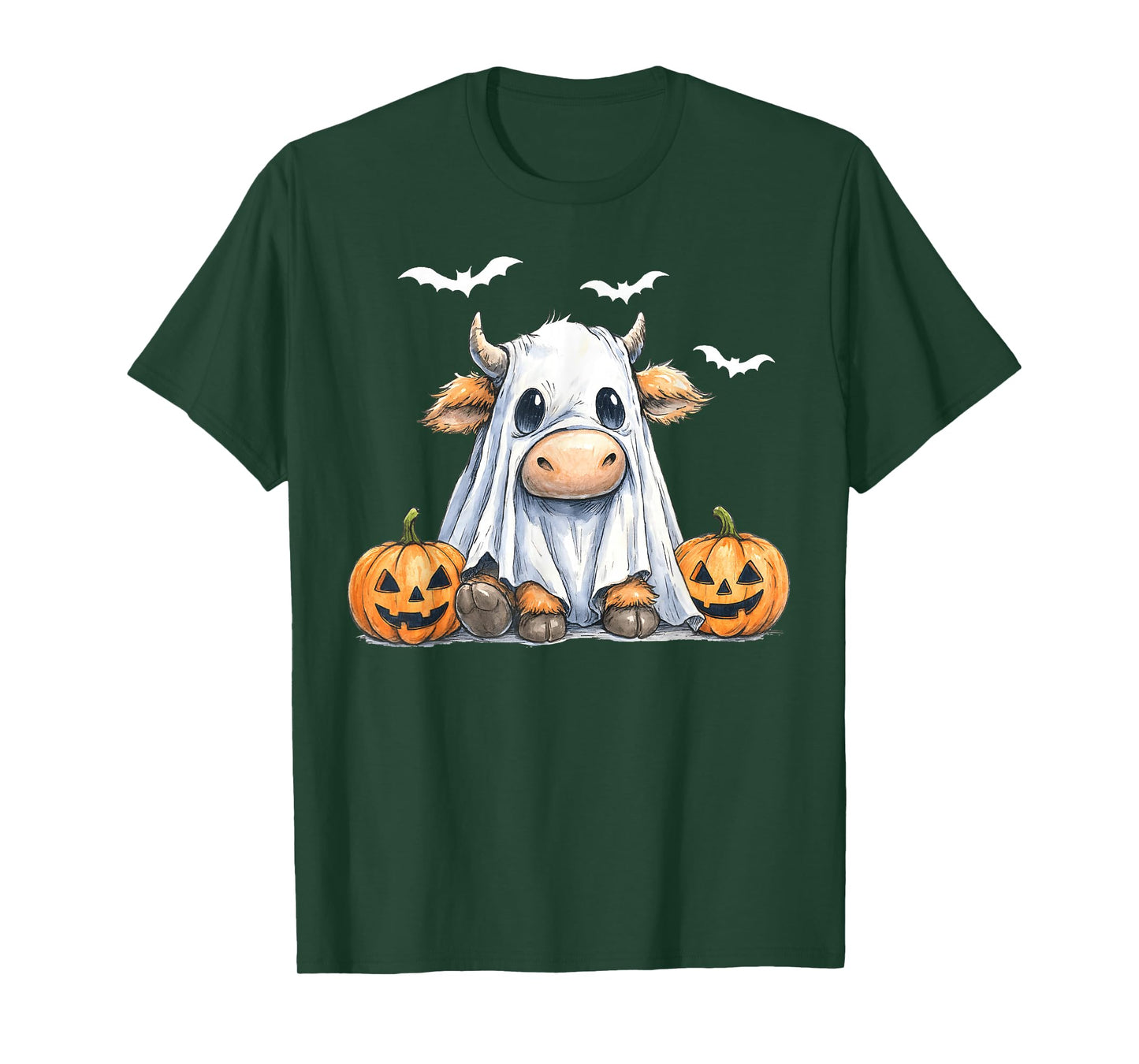 Highland Cow Ghost Funny Halloween Spooky Pumpkin Hello Fall T-Shirt