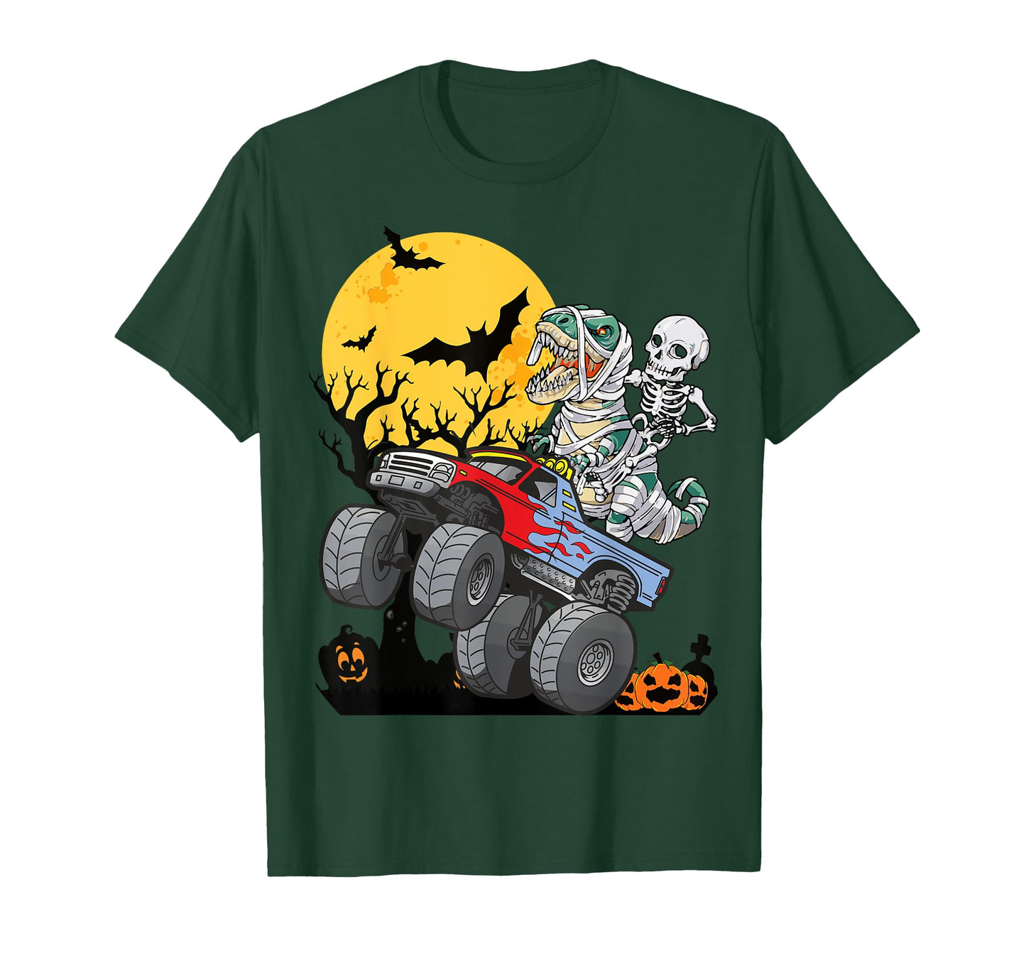 Boys Halloween Monster Truck Pumpkin Mummy Dinosaur T rex T-Shirt