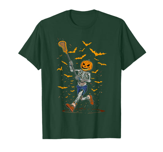 Skeleton Lacrosse Player Halloween Costume for Men Kids Boys T-Shirt