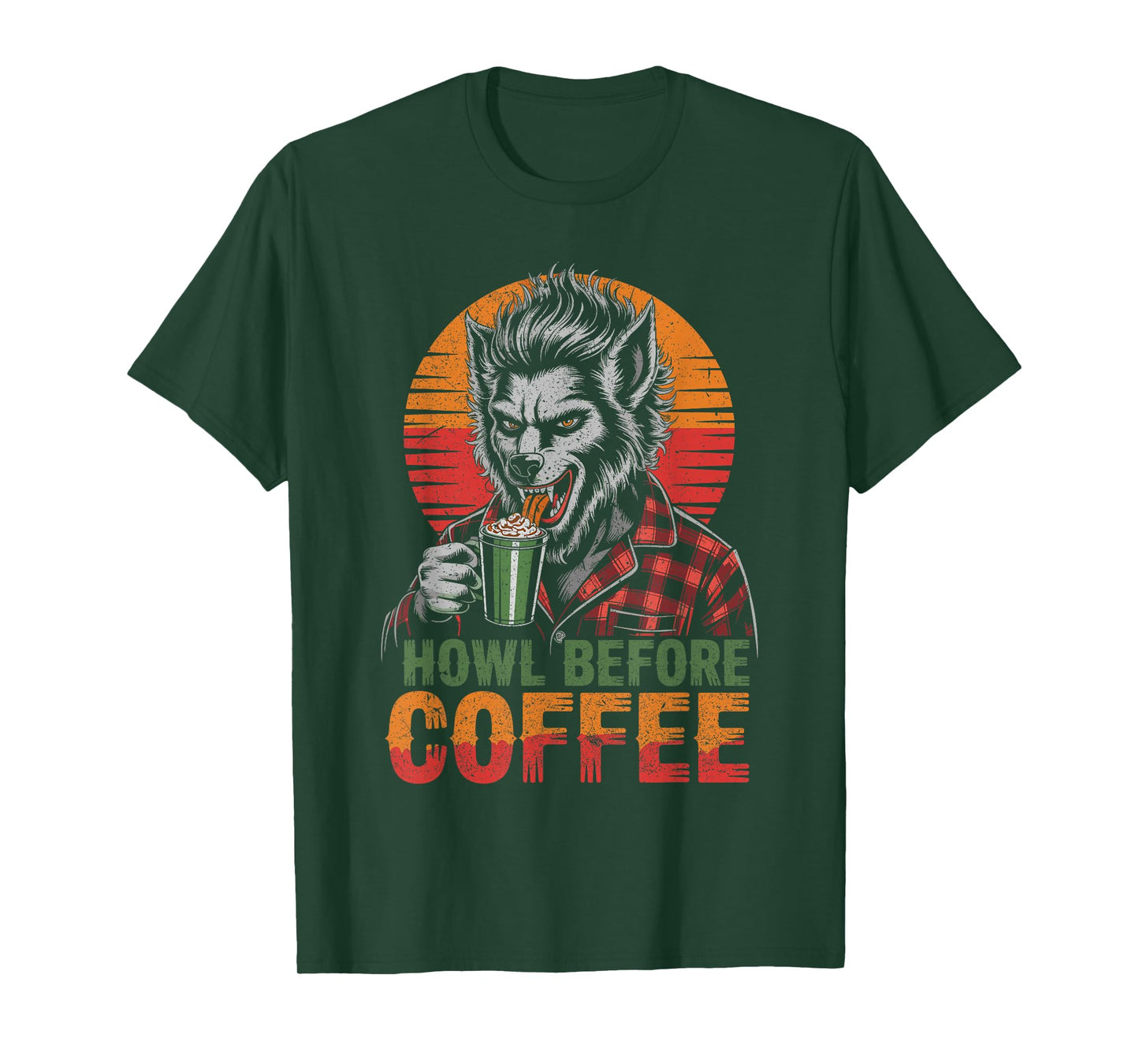 Werewolf Drinking Coffee with Sunset Scary Halloween T-Shirt