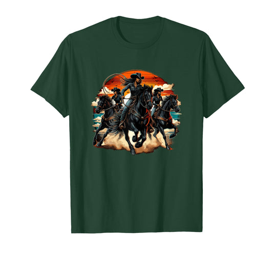 Rodeo Black Cowgirl Horse Riding Texas T-Shirt