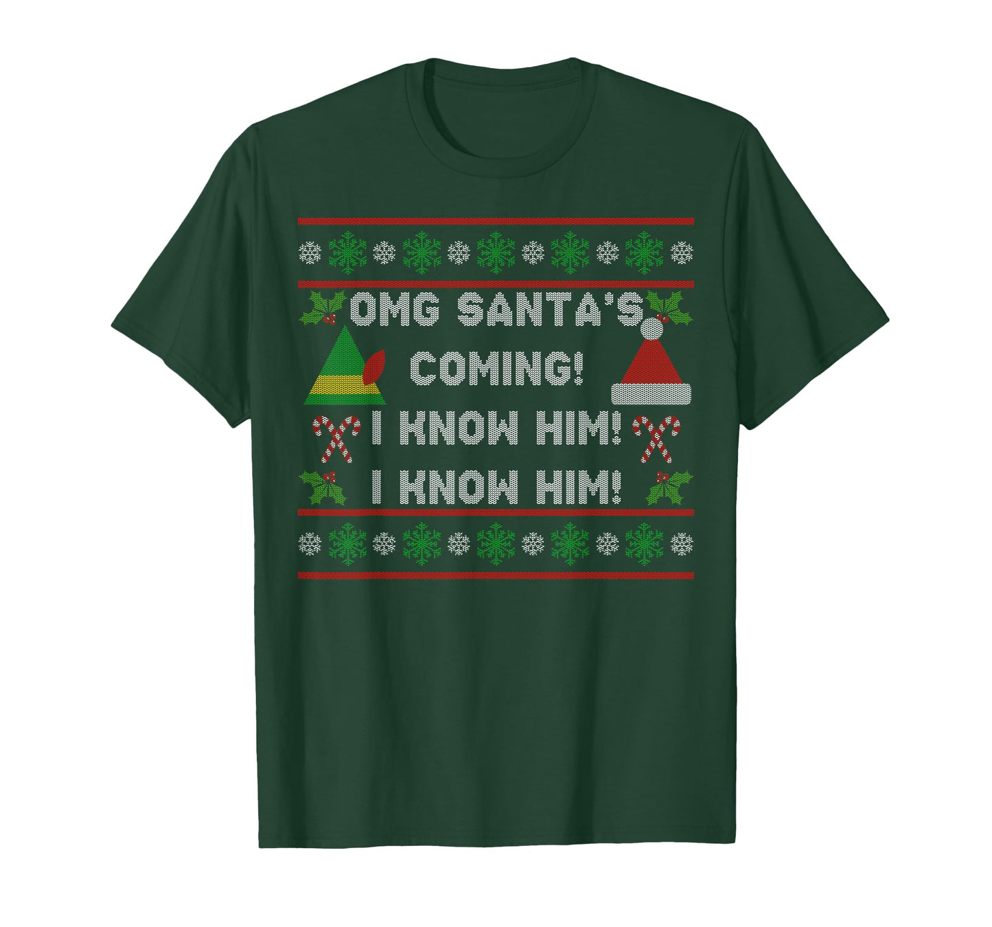 Santa's Coming! I Know Him! Ugly Christmas Sweater Funny Elf T-Shirt