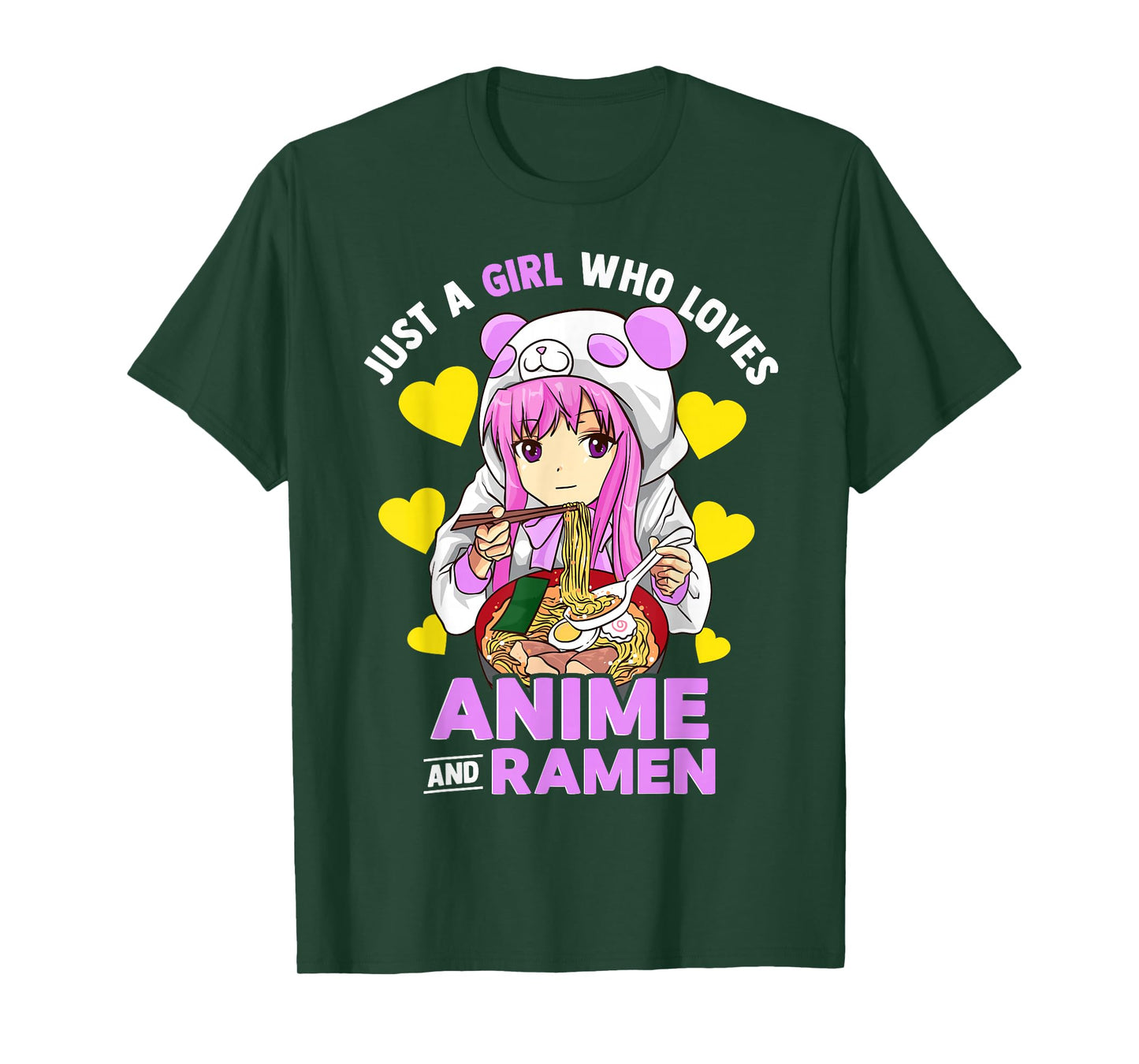 Just A Girl Who Loves Anime and Ramen Bowl Panda Teen Girls T-Shirt Small