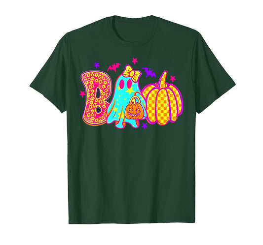 Coquette Bow Boo Ghost Halloween Pumpkin Spooky Season Women T-Shirt