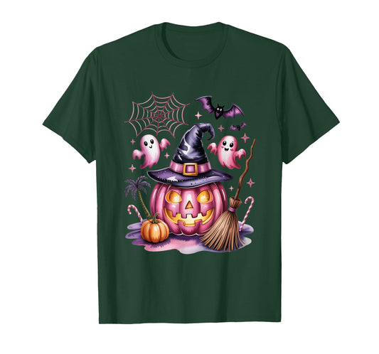 Kawaii Pink Pumpkin Witch Halloween T-Shirt