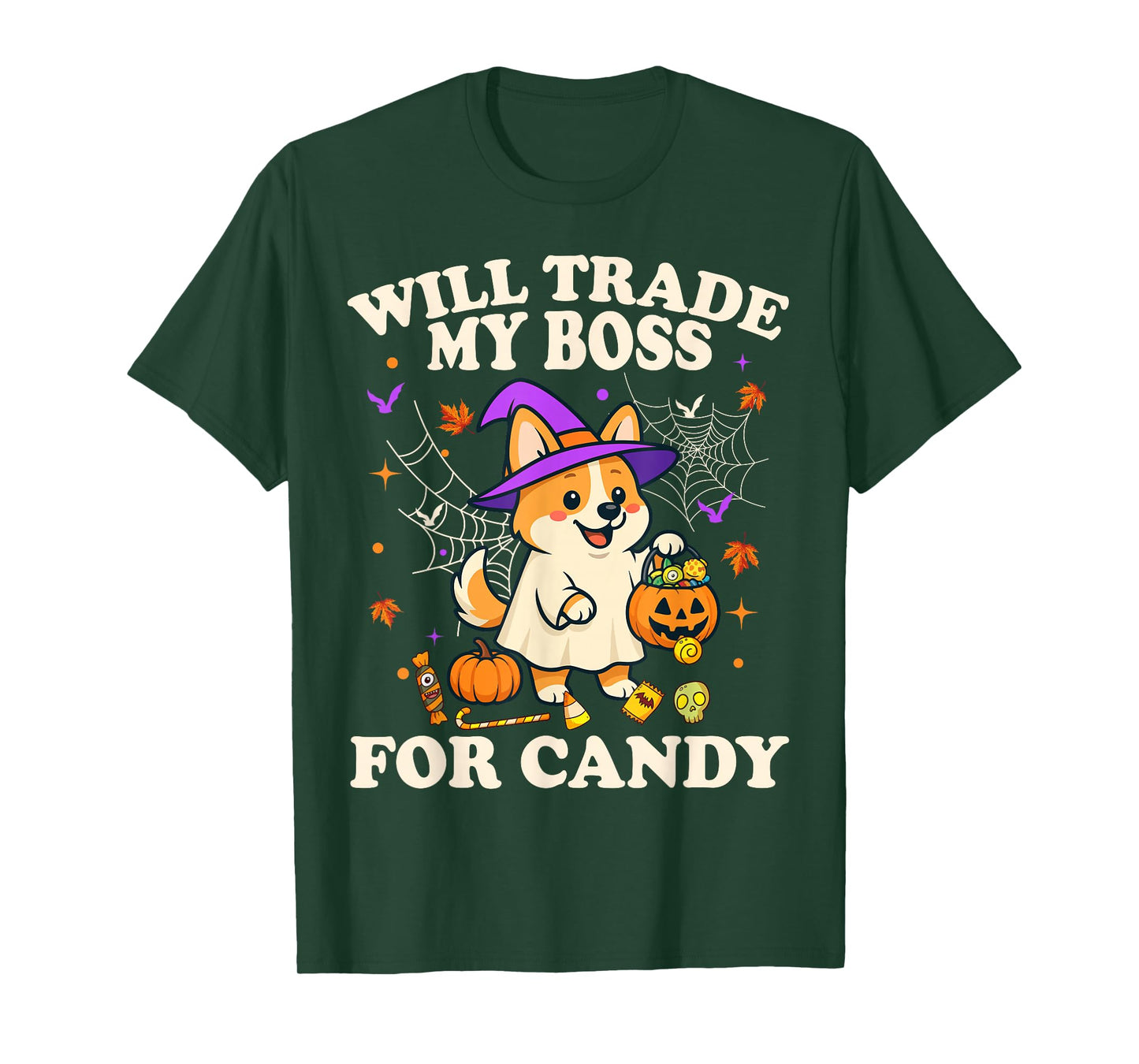 Funny Halloween Corgi Dog Lover Candy Trick or Treat Witch T-Shirt