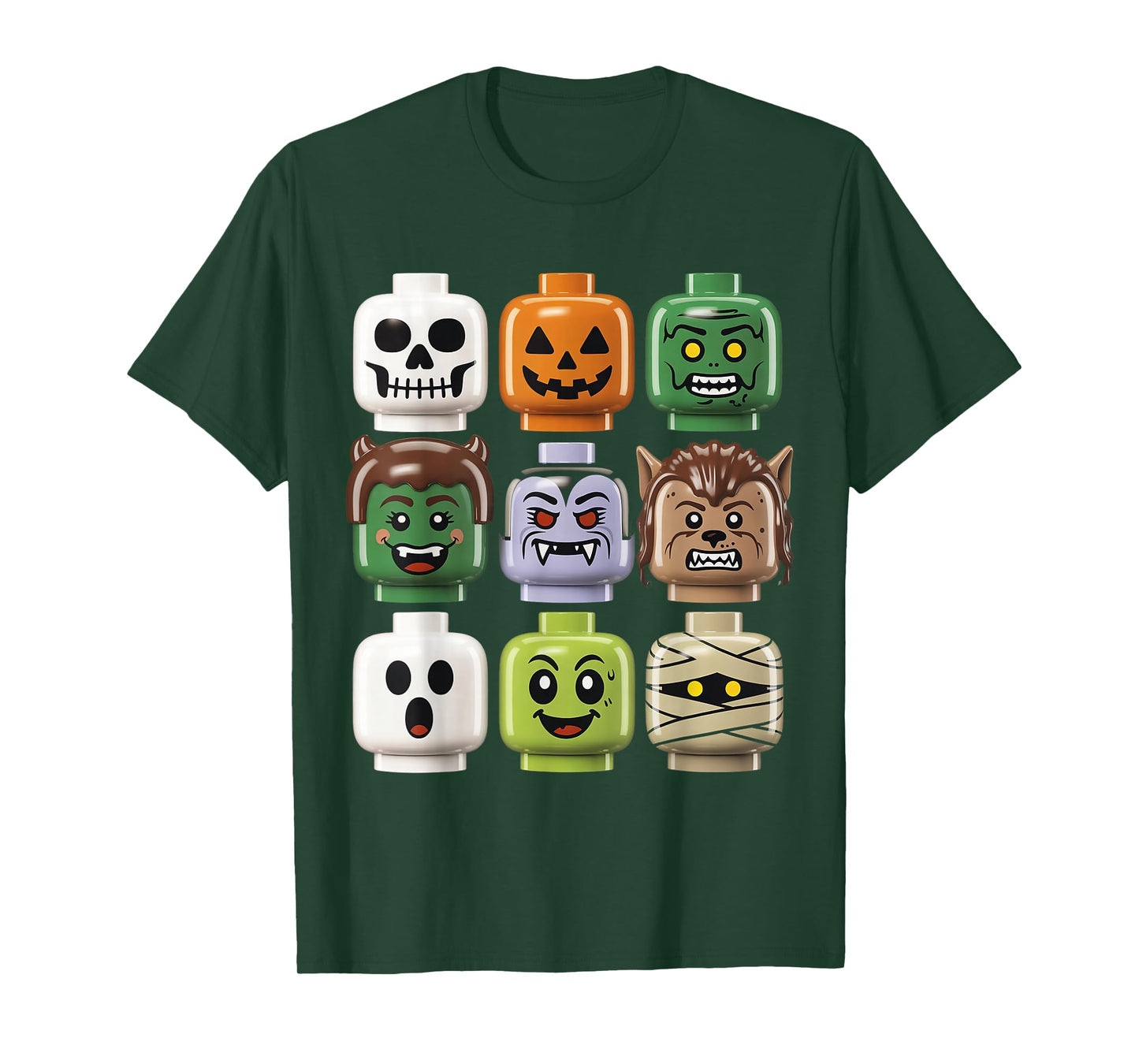 Halloween Building Brick Head Pumpkin Ghost Zombie T-Shirt