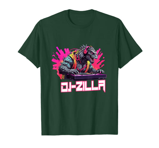 Japanese Monster Kaiju Dj-Zilla With Headphones Spinning T-Shirt