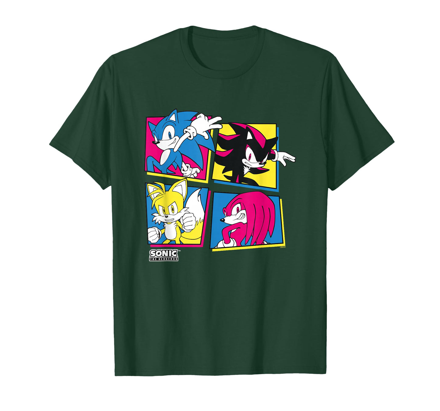 Sonic The Hedgehog Sonic Shadow Tails Knuckles Retro Panels T-Shirt