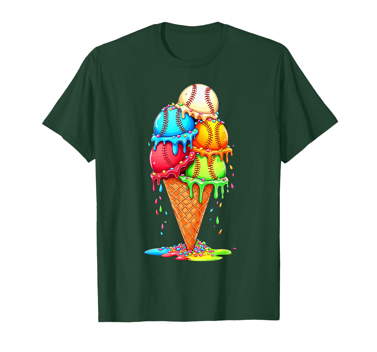 Baseball Drip Boys Girls Ice Cream Drip Sprinkles Summer T-Shirt
