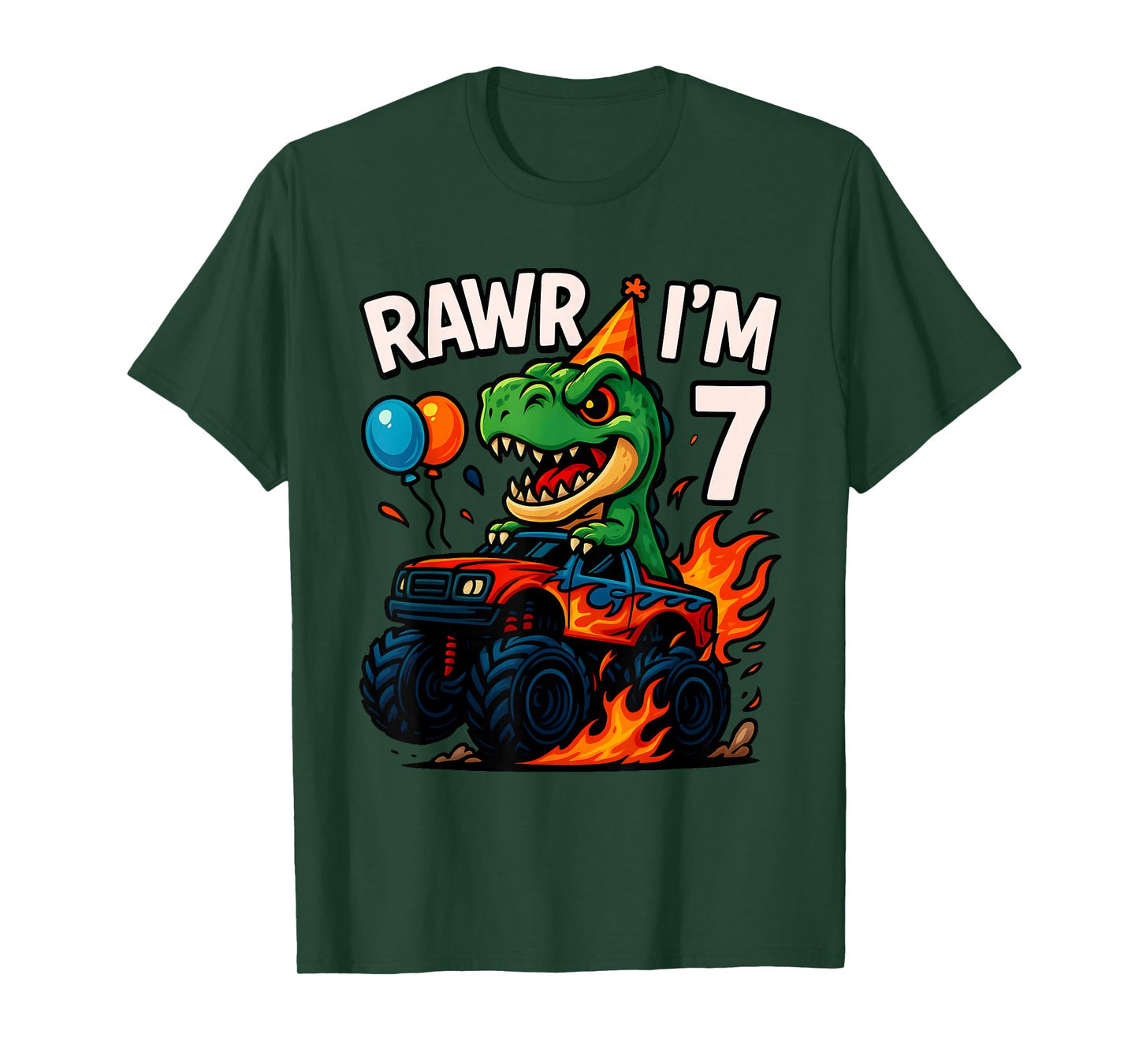 Rawr I'm 7 Seventh Birthday Party T Rex Monster Truck Boys T-Shirt