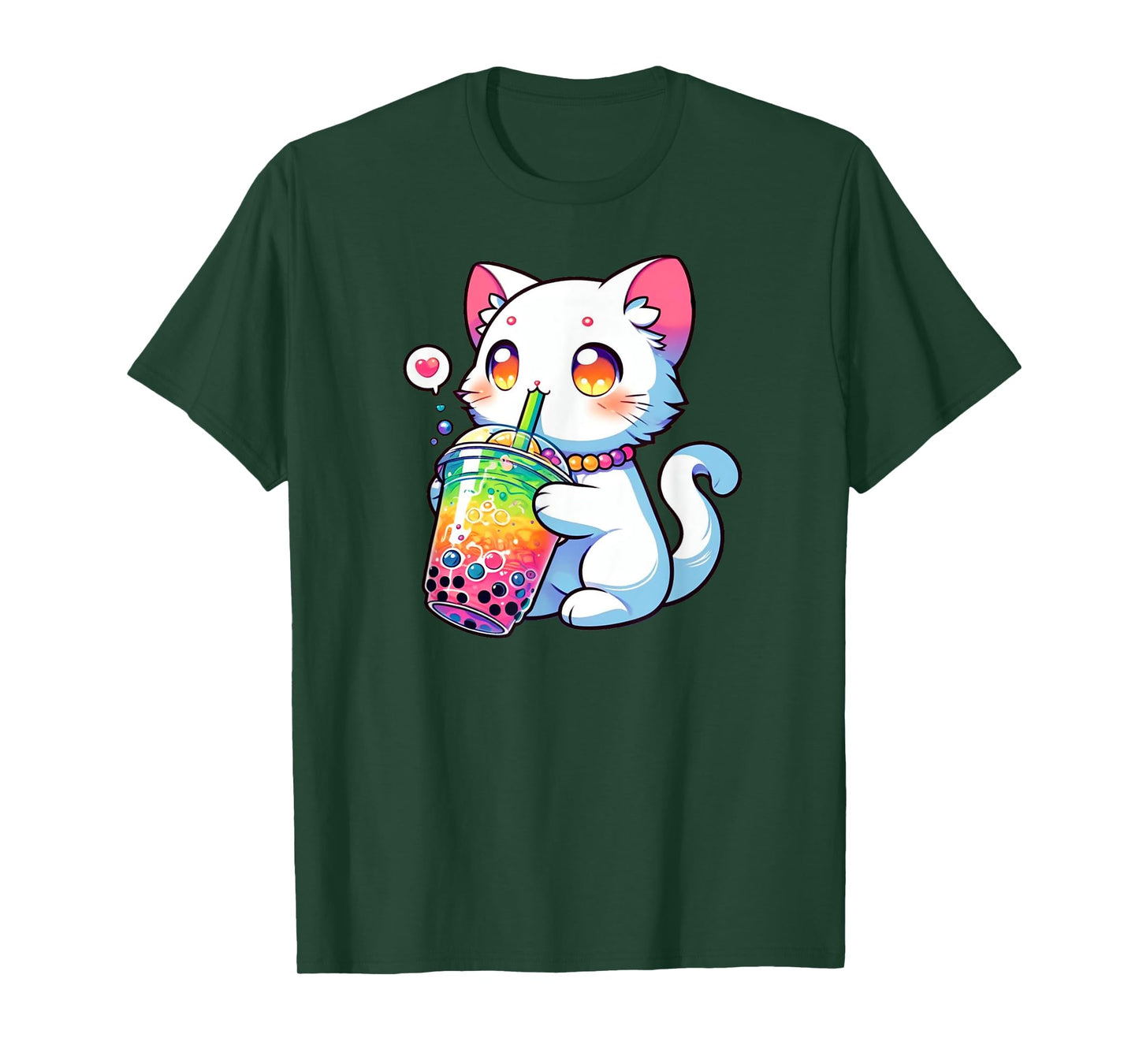 Cute Cat Boba Bubble Tea Rainbow Anime Kawaii Neko Fun T-Shirt