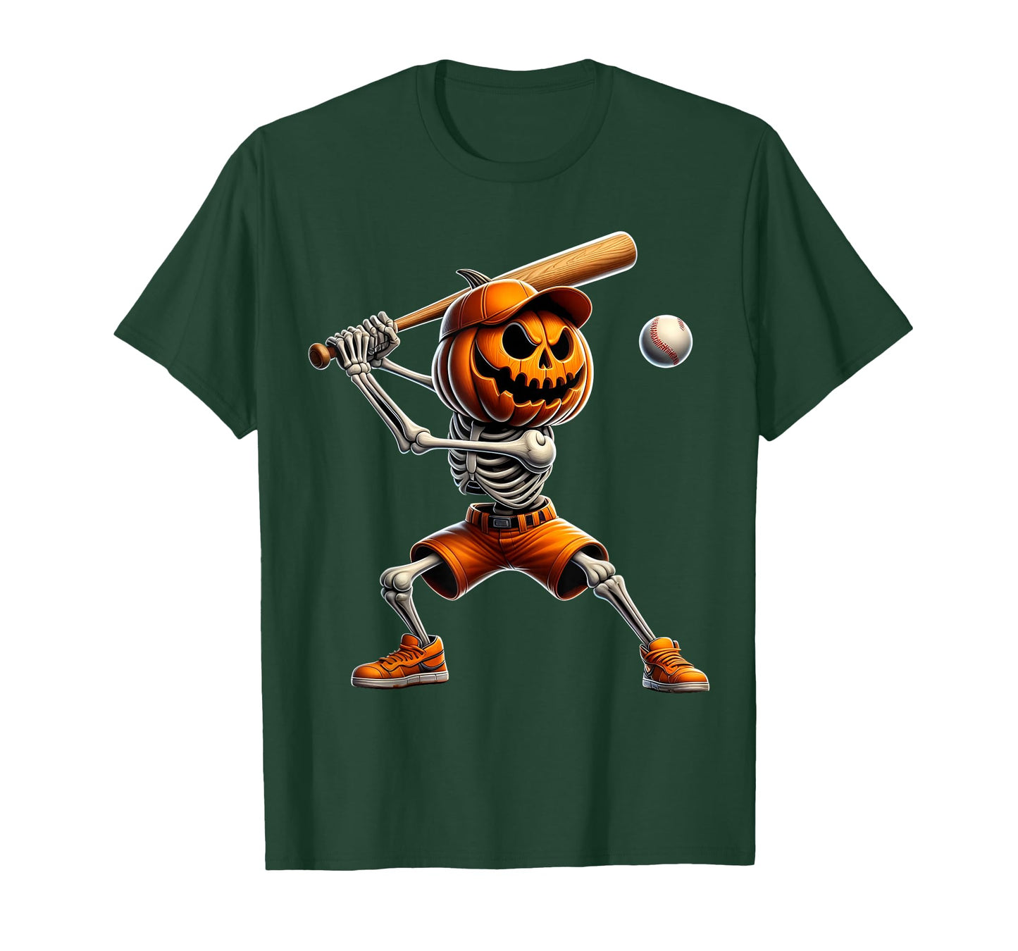 Skeleton Baseball Halloween Pumpkin Costume Boys Kids Women T-Shirt