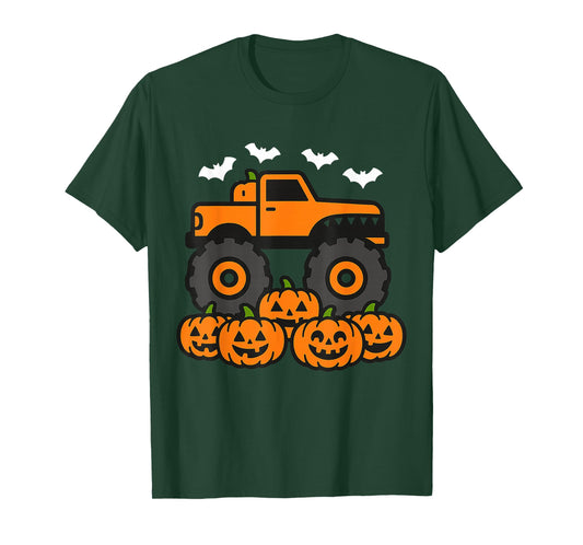 Monster Truck Ghost Pumpkin Halloween Costume Toddler Boys T-Shirt