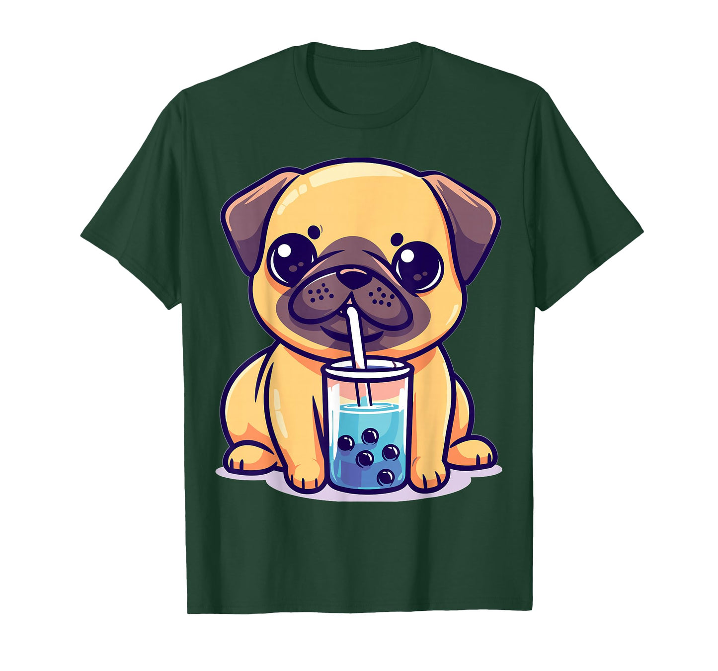 Kawaii Pug Puggy Dog Drinking Bubble Tea Boba Anime T-Shirt