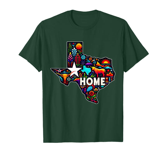 Texas State Map Home Texan Hometown Bull Flowers T-Shirt