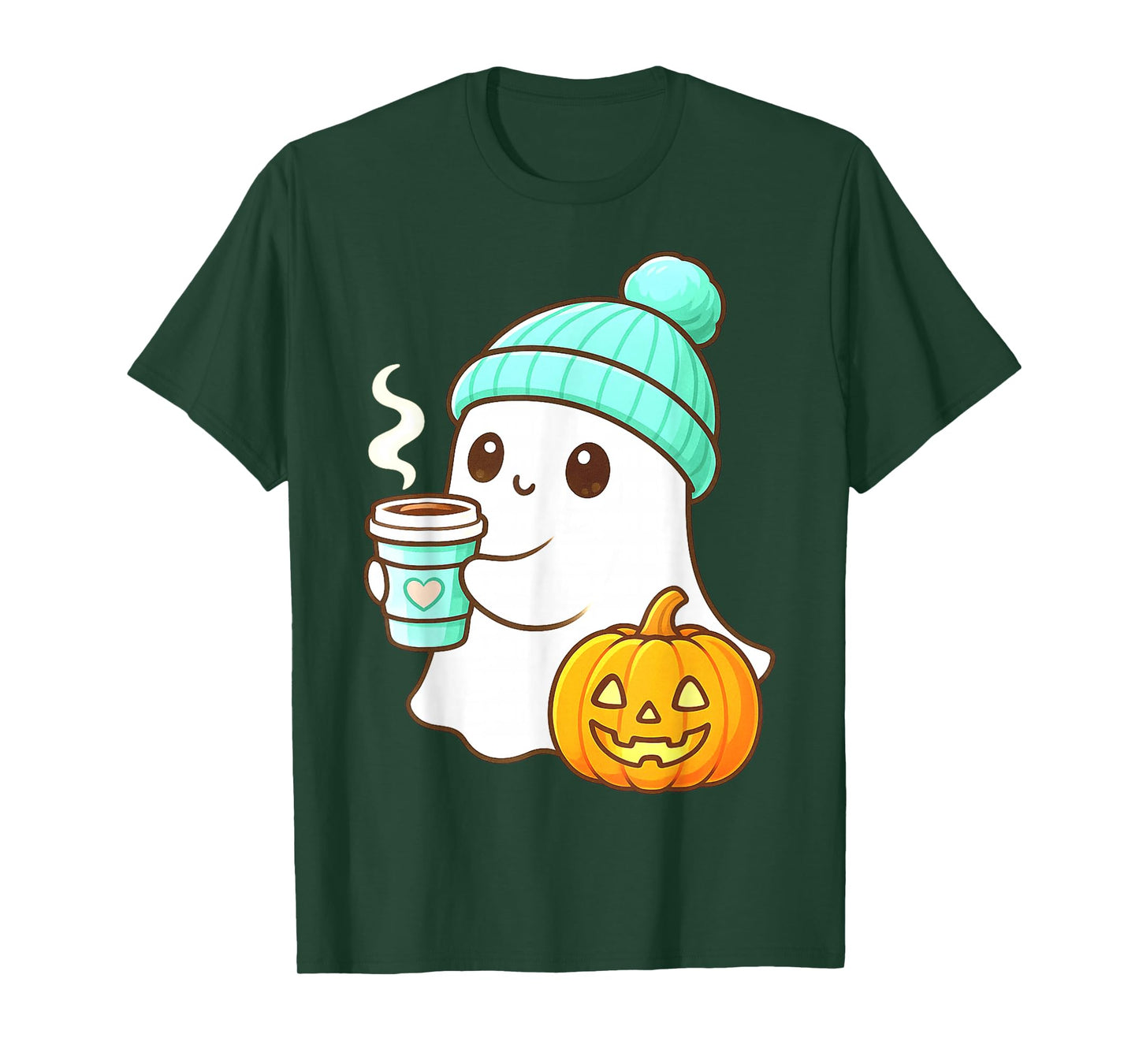Kawaii Ghost with Pumpkin Coffee Cozy Halloween Autumn Fall T-Shirt