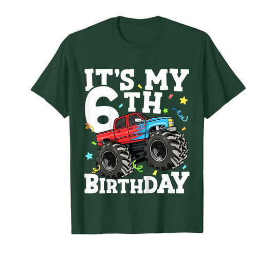 Kids Monster Truck It's My 6th Birthday Boy 6 T-Shirt
