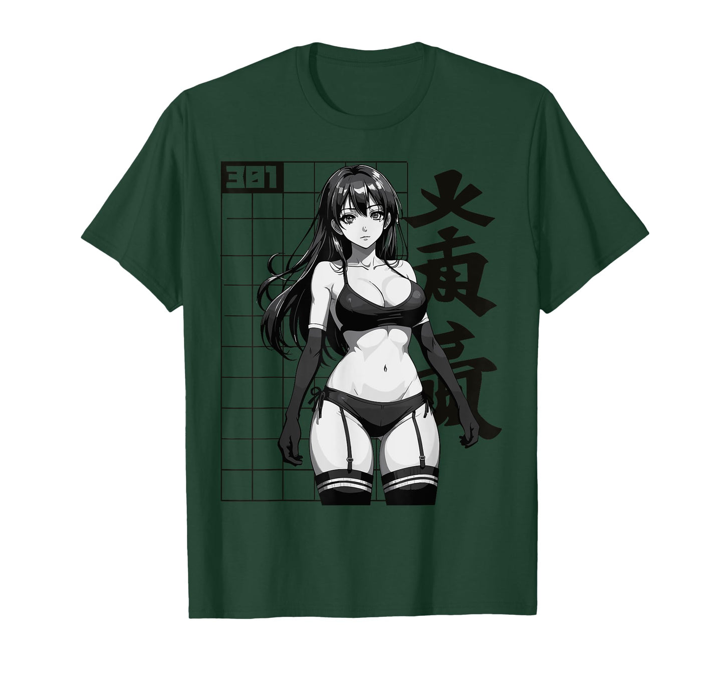 Sexy Waifu Otaku Anime Girl Japanese in Black and White Art T-Shirt