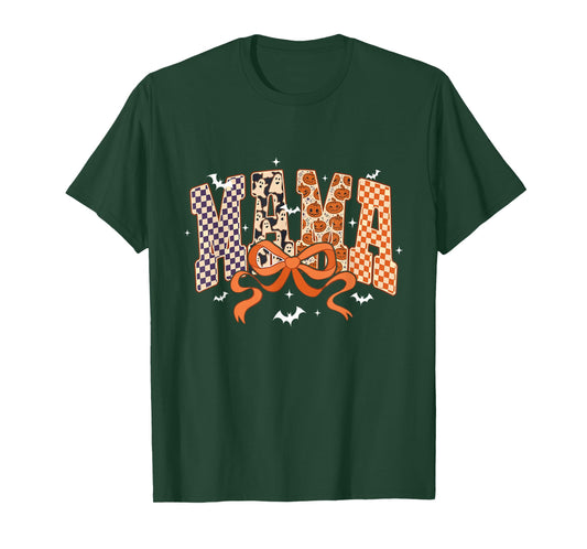 Retro Checkered Pumpkin Ghost Mama Halloween Mom Spooky T-Shirt