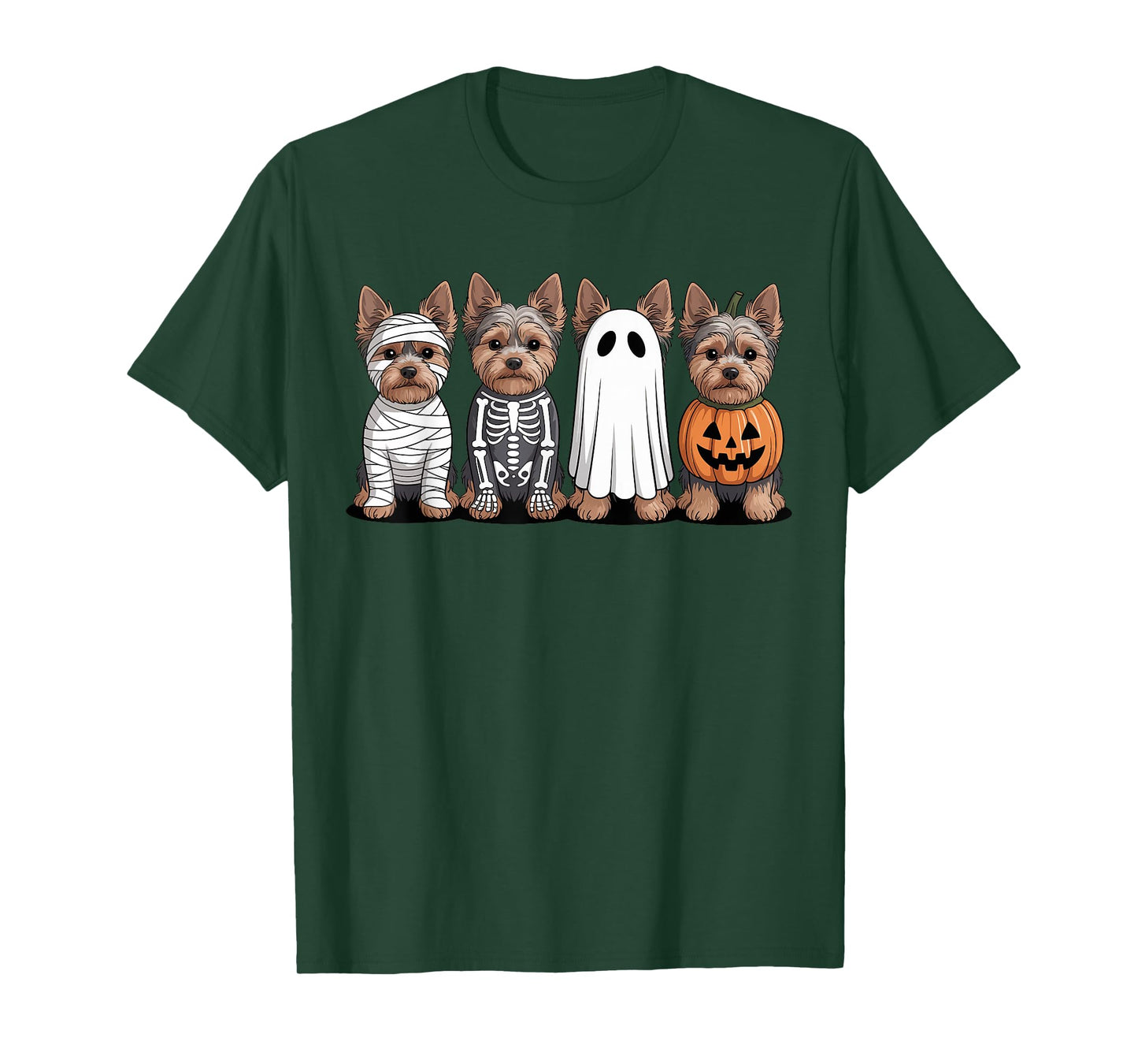 Spooky Ghost Yorkshire Terrier Pumpkin Halloween Skeleton T-Shirt