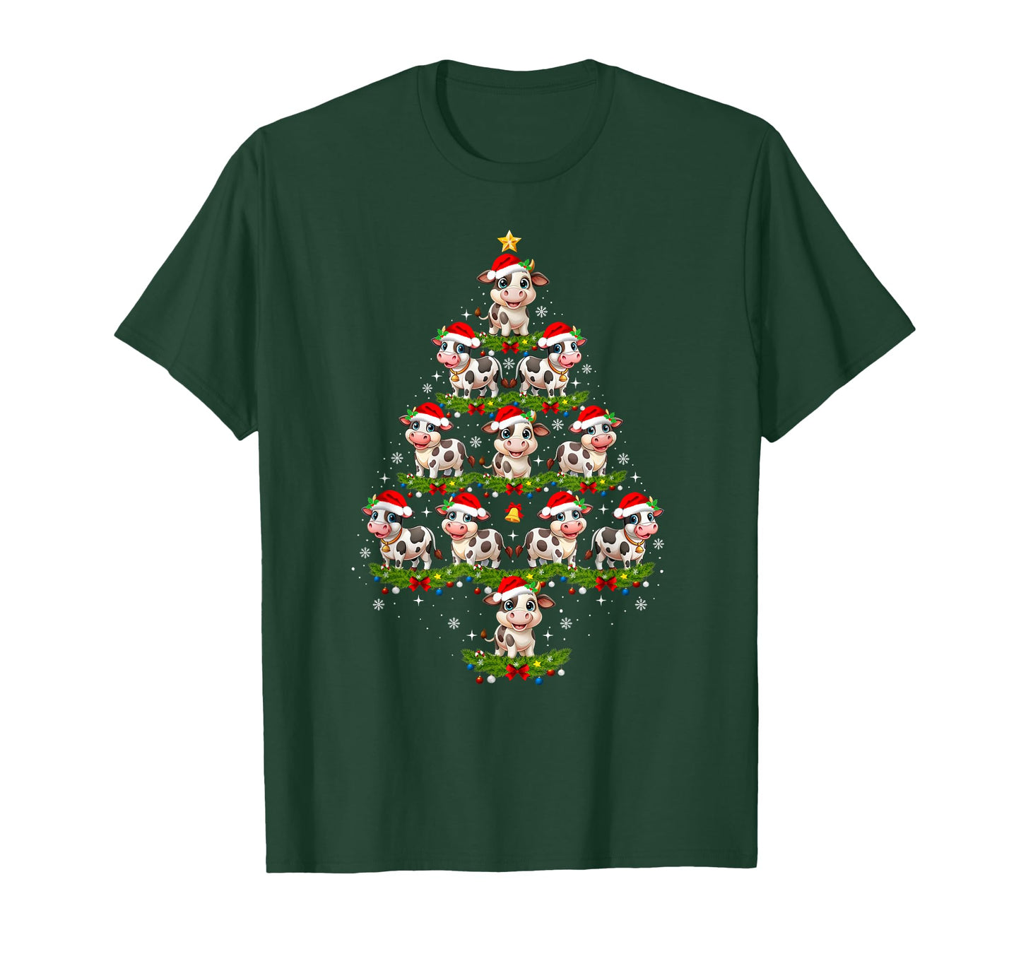 Cow Christmas Tree Lights Funny Xmas Family Men Women T-Shirt