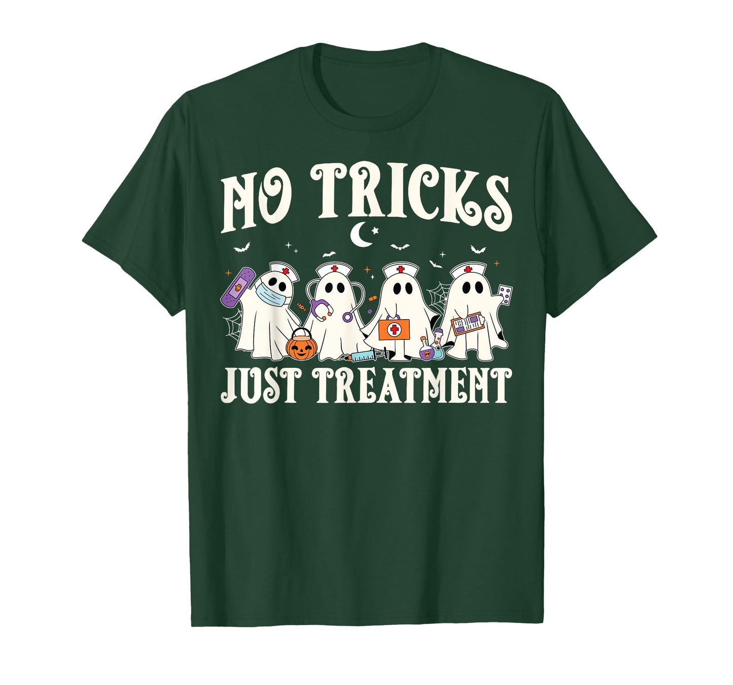 No Tricks Just Treatment Nurse Ghost RN Spooky Halloween T-Shirt