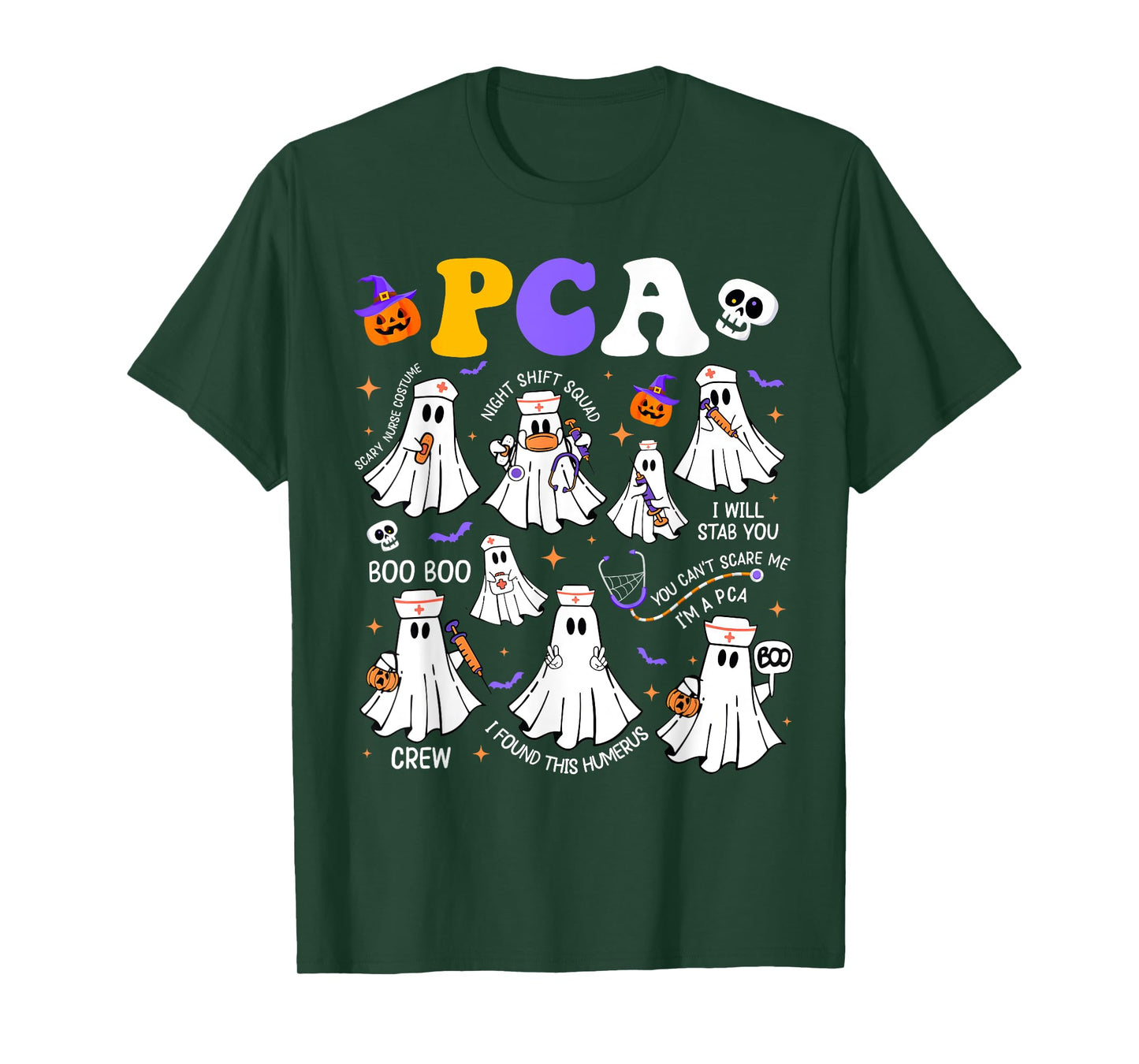 Spooky PCA Ghost Halloween Cute Groovy Nursing Halloween T-Shirt