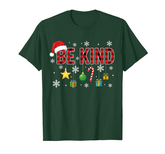 Christmas Be Kind Red Plaid Quote Xmas Family and Friends T-Shirt