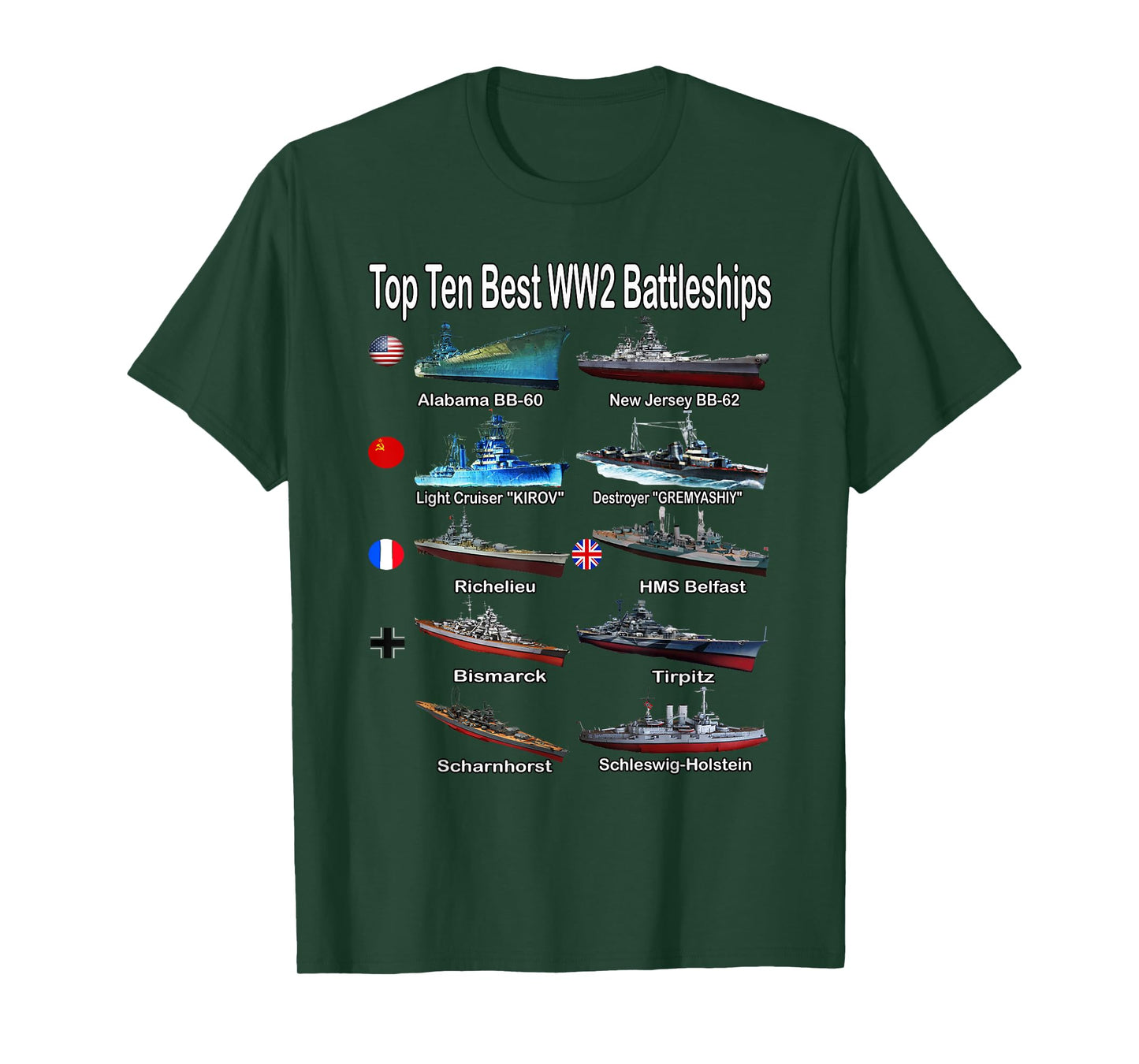 Top Ten Best WW2 Battleships Warships for Kids Adults T-Shirt