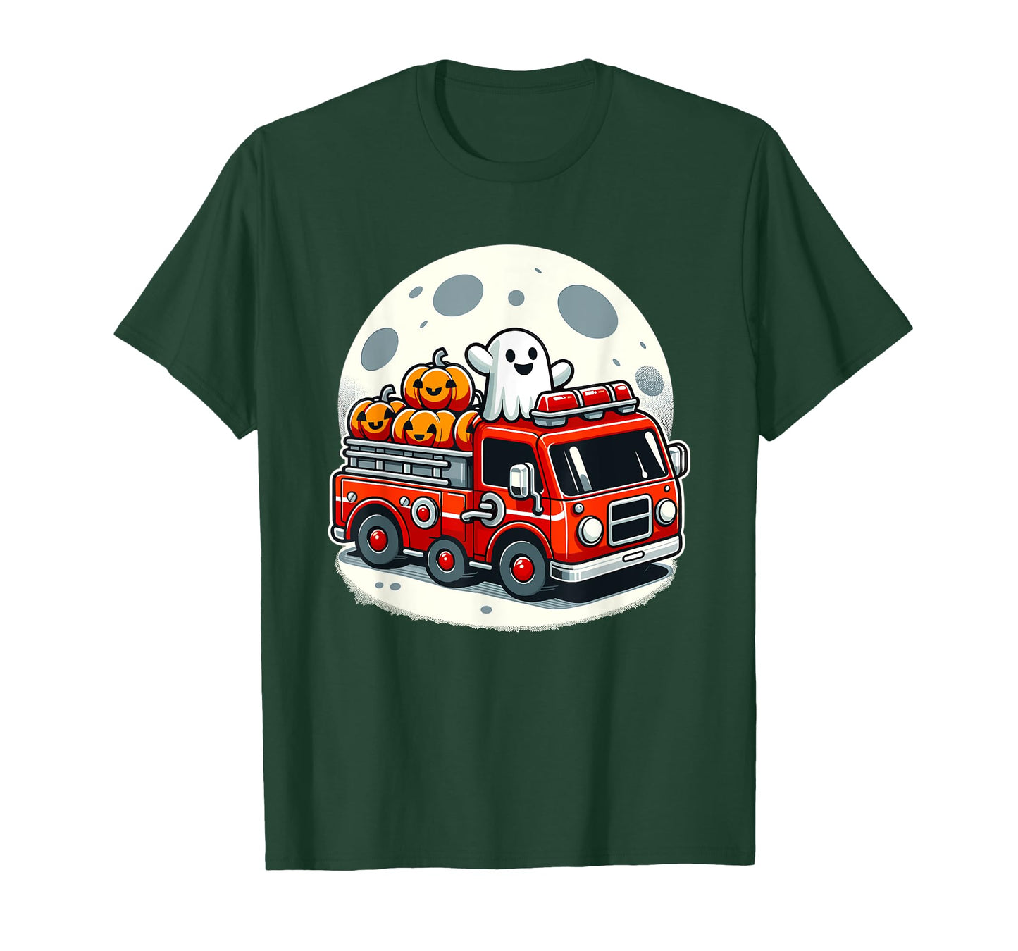 Halloween Ghost Firetruck Funny Pumpkins For Kids T-Shirt