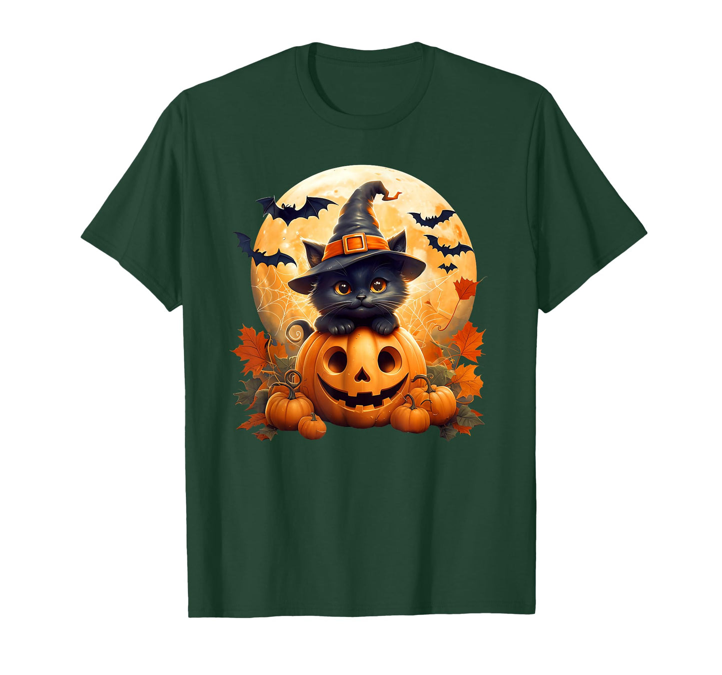 Black Cat Witch Pumpkin Halloween Costume Retro Fall Autumn T-Shirt