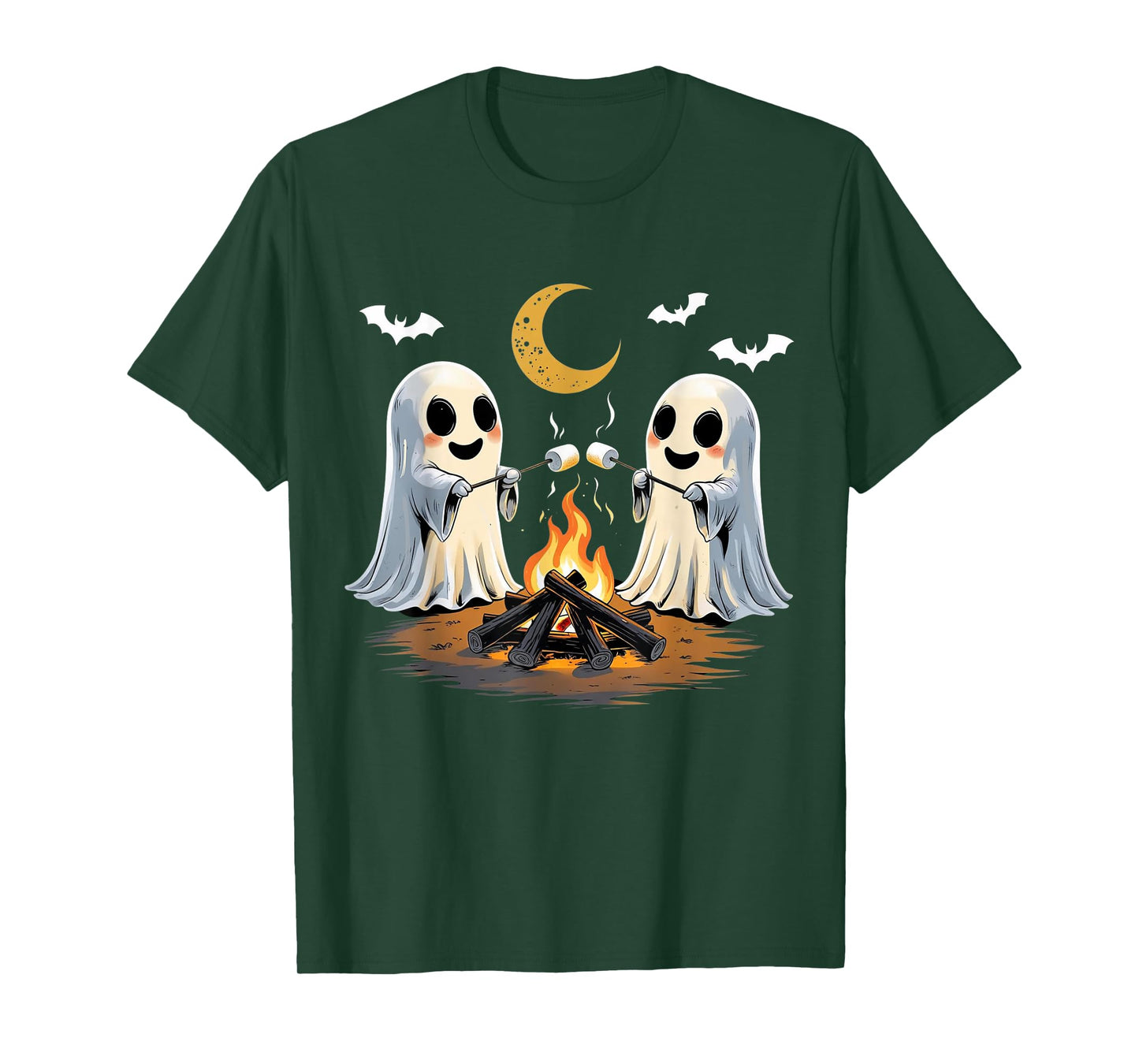 Ghosts Roasting Marshmallows Halloween Night Cute Novelty T-Shirt