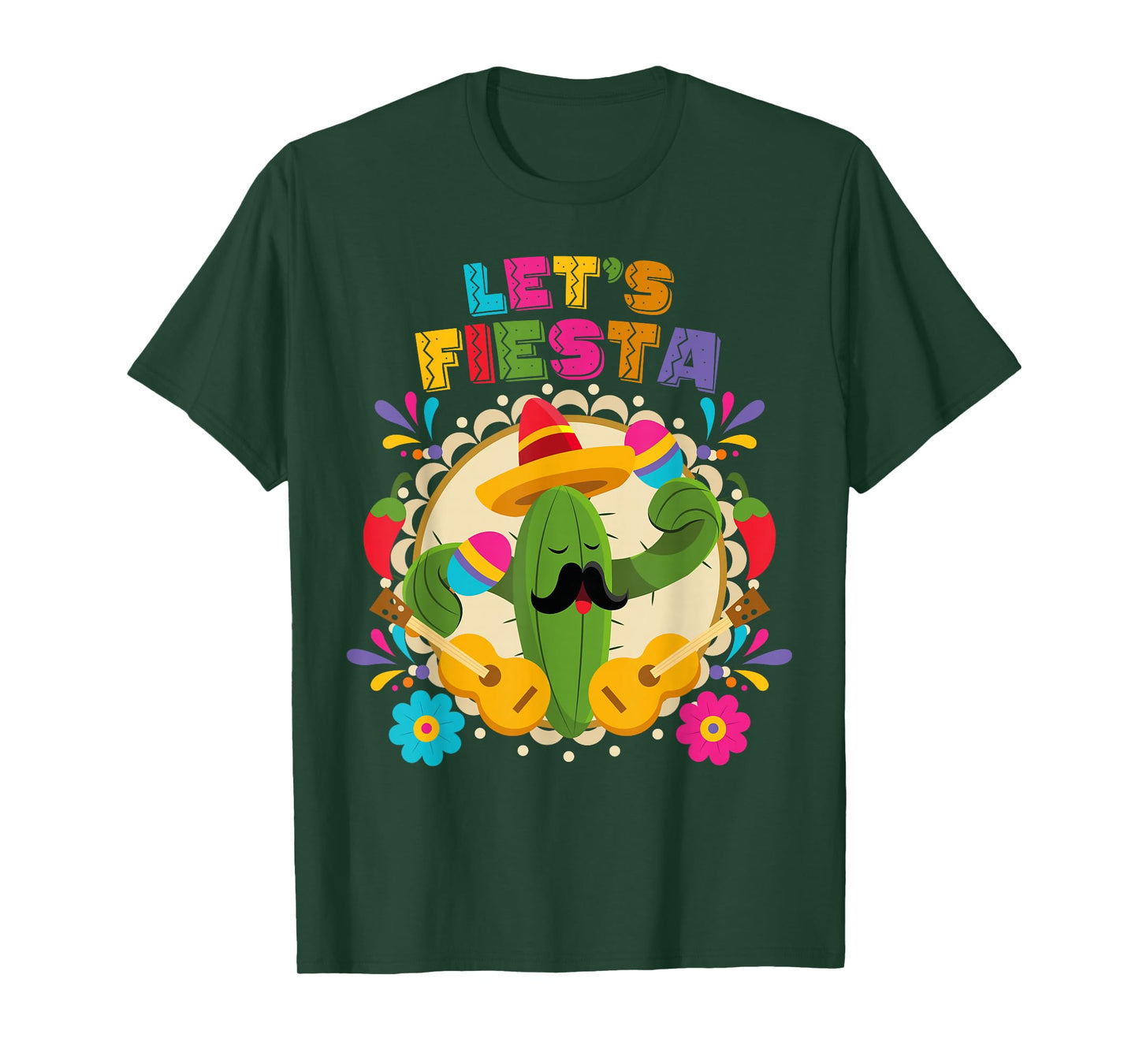 Lets Fiesta Cinco De Mayo with Guitar Cactus Sombrero T-Shirt