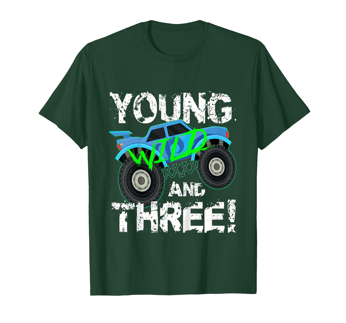 Kids Young Wild and Three! 3rd Birthday Monster Truck Shirt Boys T-Shirt