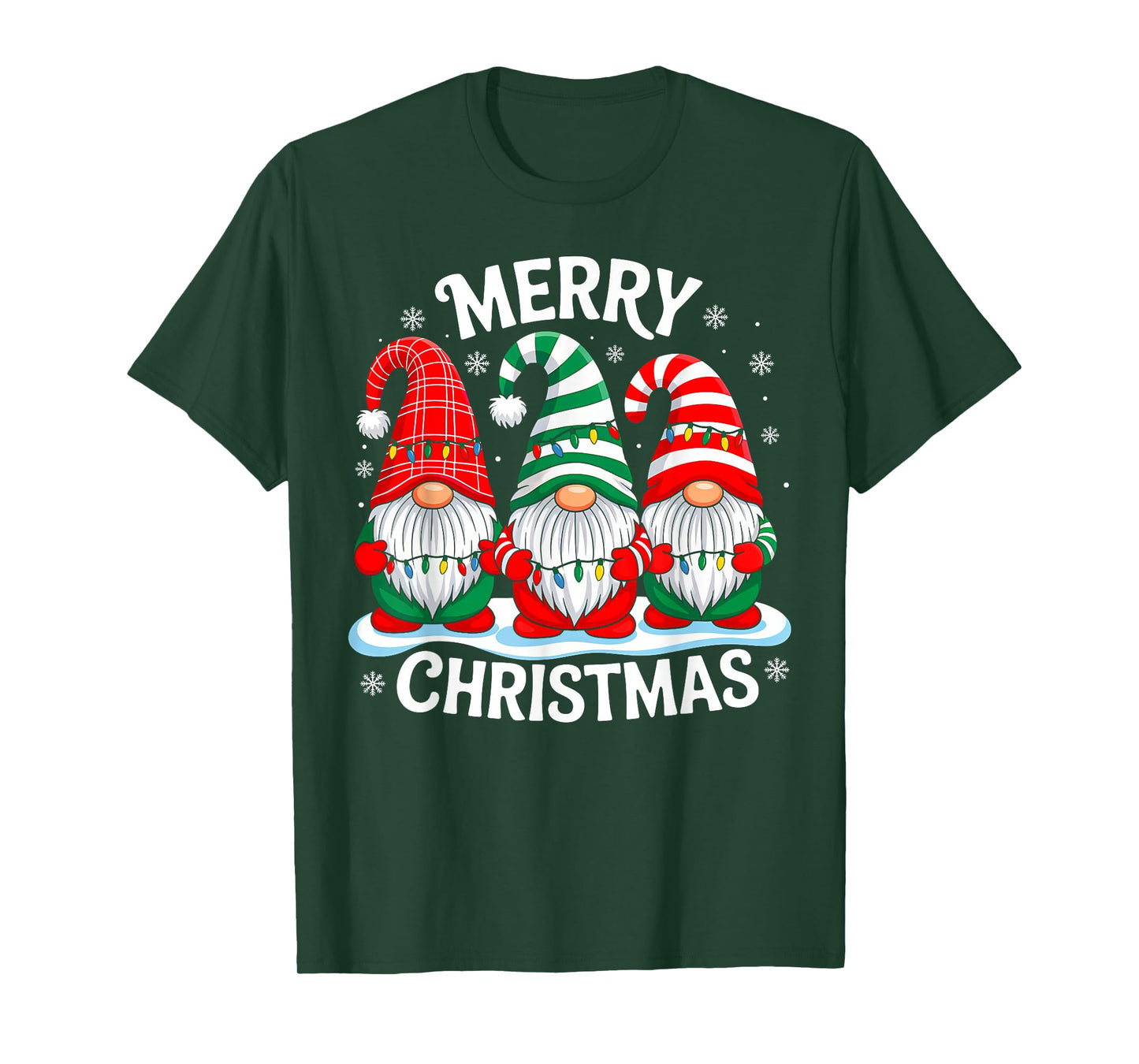 Cute Gnomes Merry Christmas Light Family Gnome Xmas Matching T-Shirt