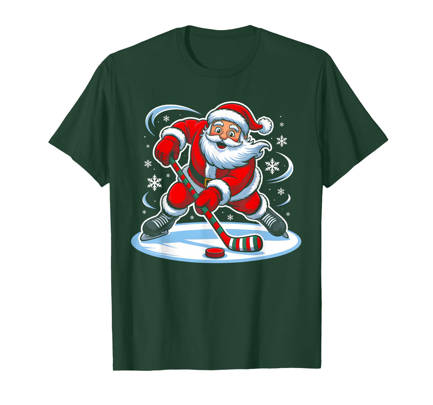 Santa Ice Hockey Christmas Funny Xmas Pajamas Boys Men Sport T-Shirt