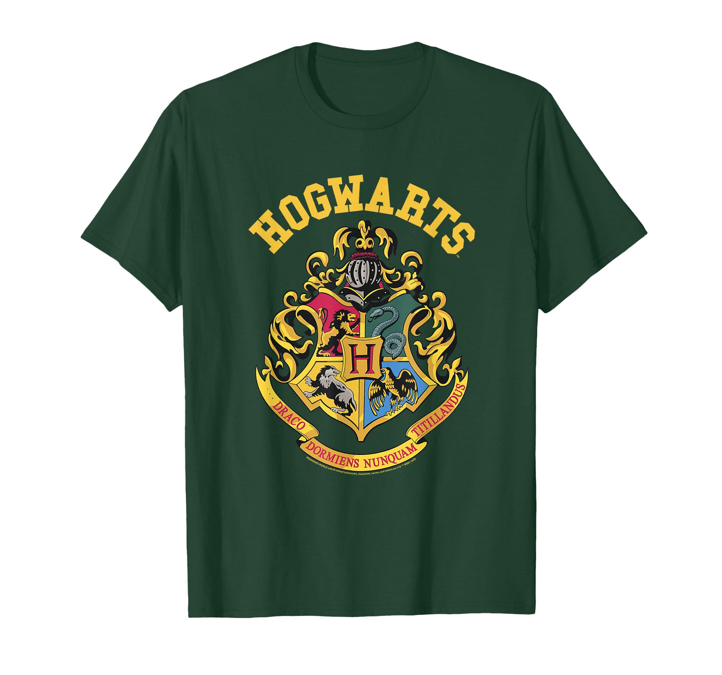Popfunk Harry Potter Hogwarts Logo T-Shirt - Men's Unisex-Adults Black Small Classic Fit Short Sleeve Cotton 65% Polyester 35% T-Shirt