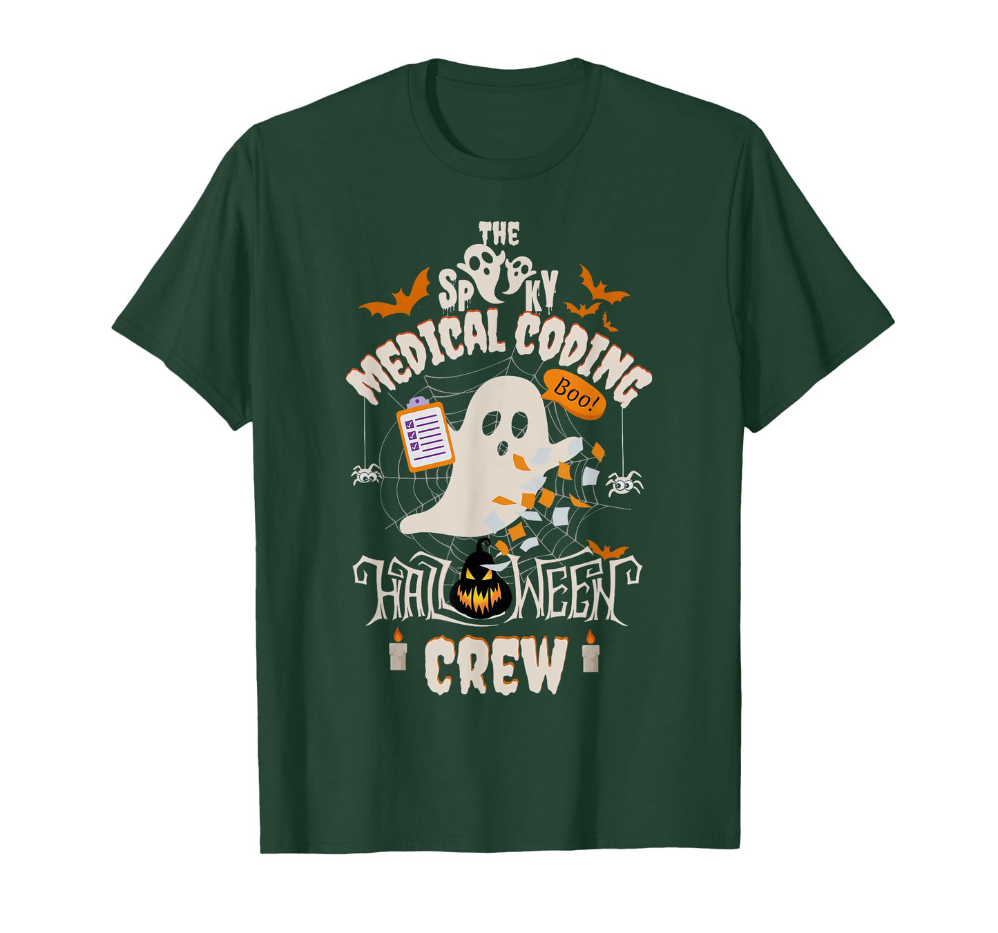 Ghost Spooky Medical Coding Crew Halloween Student Coder T-Shirt