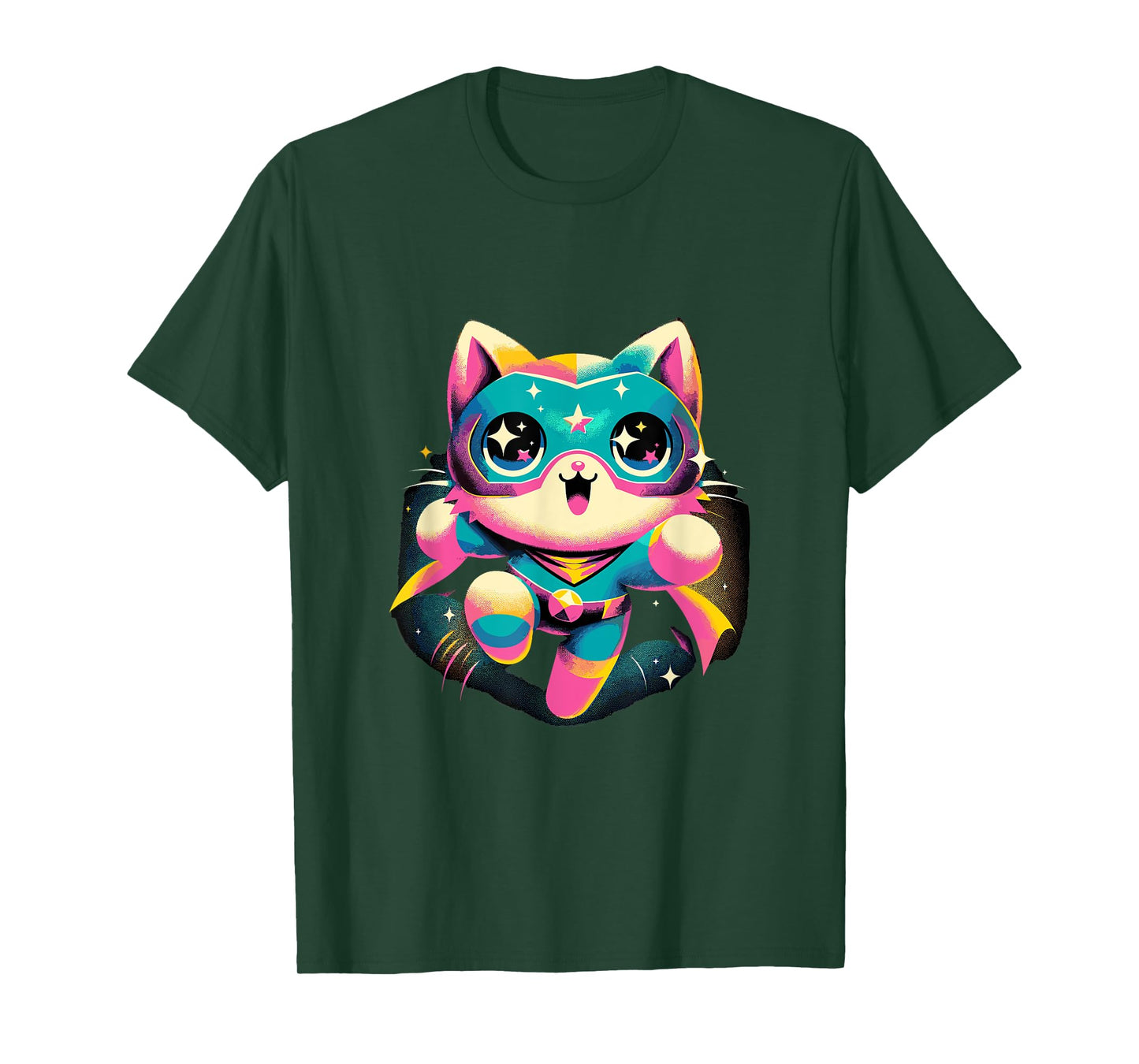 Kawaii Cat Hero - Cute Anime Superhero T-Shirt, Small, Black