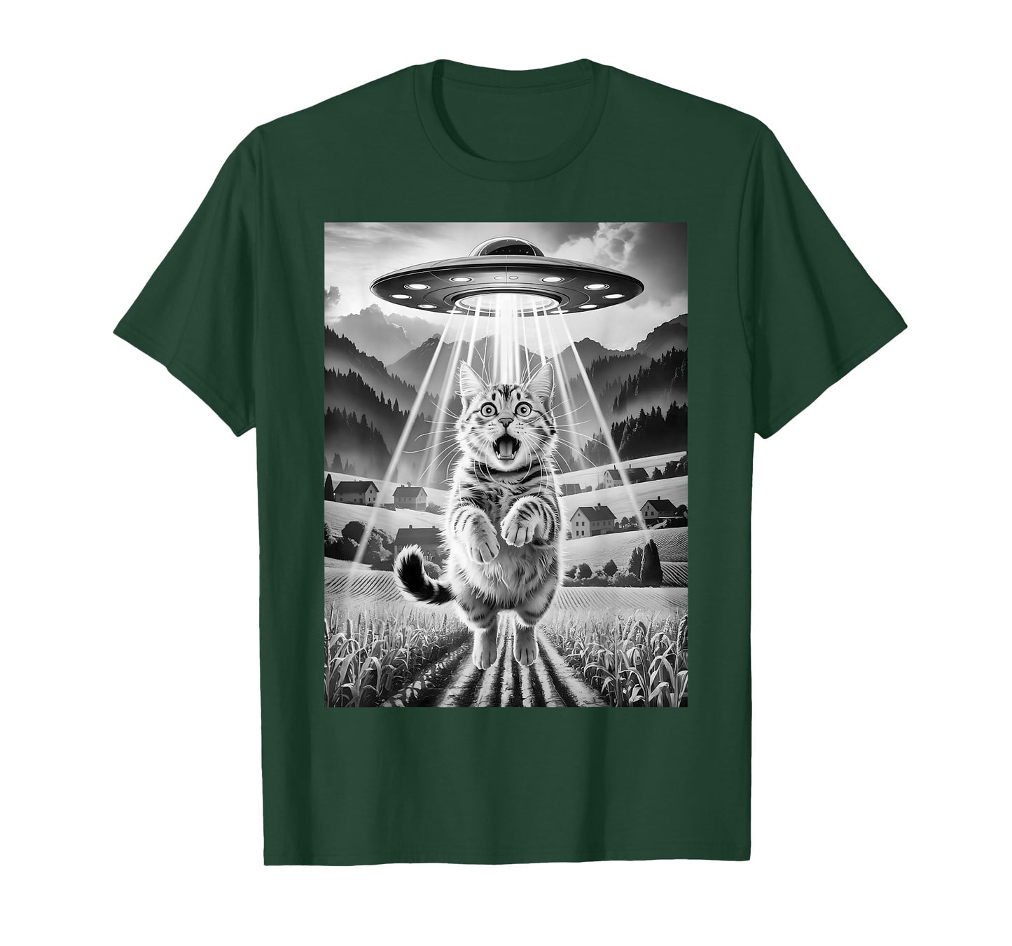 Cat UFO Alien Abduction Funny Graphic Tees Men Women Kids T-Shirt